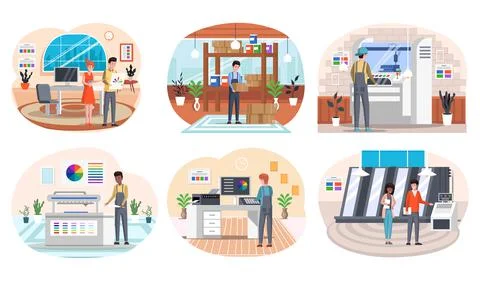 Printing house polygraphy industry composition. Print and polygraphy industry Ilustración de archivo