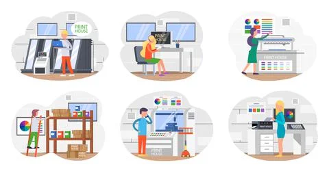Printing house polygraphy industry composition. Print and polygraphy industry Ilustración de archivo