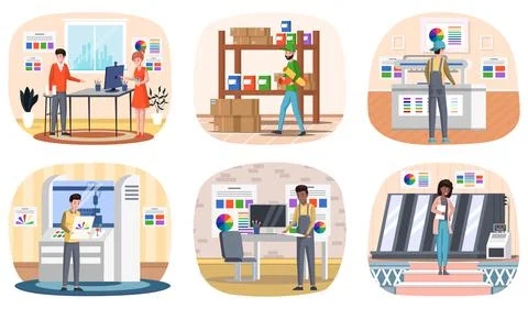 Printing house polygraphy industry composition. Print and polygraphy industry Ilustración de archivo