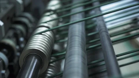Printing house. Printed sheets of paper are fed to the printing press. Offset Stock Footage 185504454