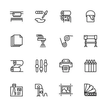Printing house simple icon set. Contains such symbols printer, scanner, offset Illustrazione stock