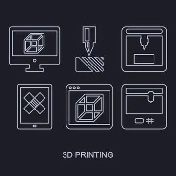 Printing icon set showing manufacturing printers, tablet and computer Stock Illustration