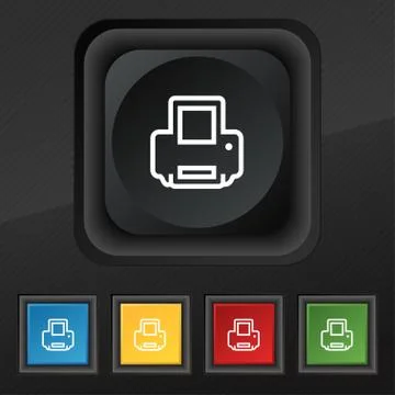 Printing icon symbol. Set of five colorful, stylish buttons on black texture for Stock Illustration