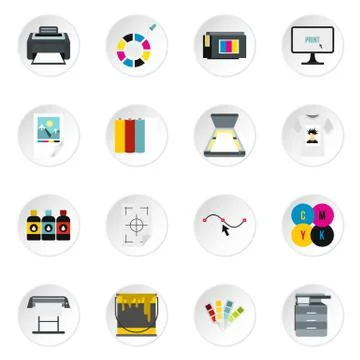 Printing icons set, flat style Stock Illustration