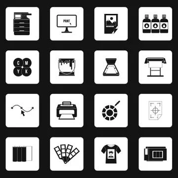 Printing icons set in simple style Stock Illustration