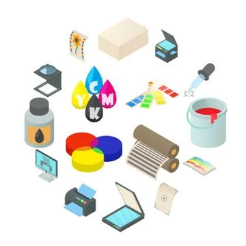 Printing icons set, simple style Stock Illustration