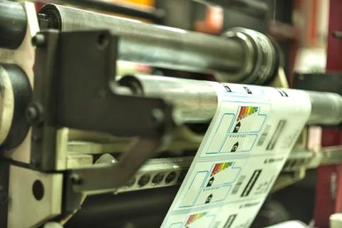 Printing labels on offset machine Stock Photos