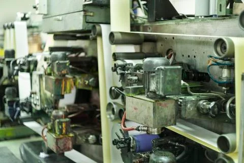 Printing labels on offset machine Stock Photos