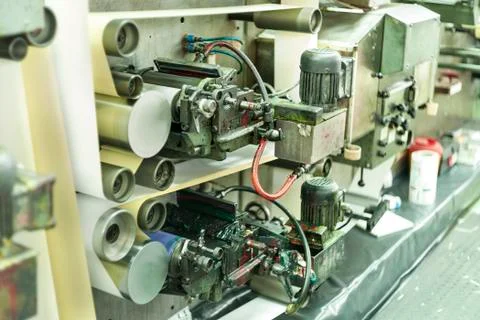 Printing labels on offset machine Stock Photos