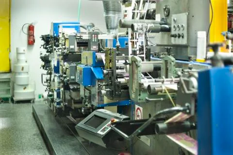 Printing labels on offset machine Stock Photos