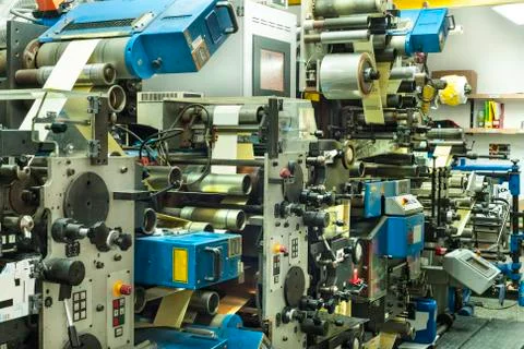 Printing labels on offset machine Stock Photos