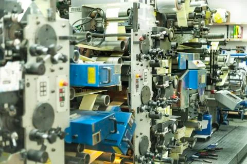 Printing labels on offset machine Stock Photos