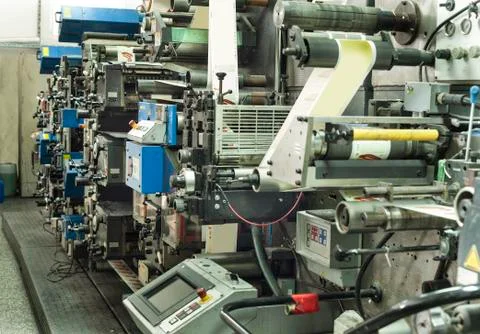 Printing labels on offset machine Stock Photos