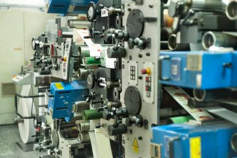 Printing labels on offset machine Stock Photos