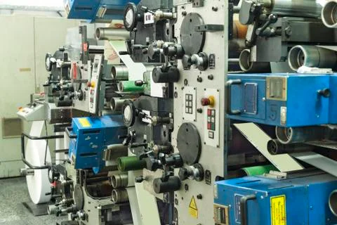 Printing labels on offset machine Stock Photos