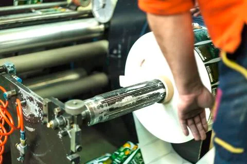 Printing labels on offset machine Stock Photos