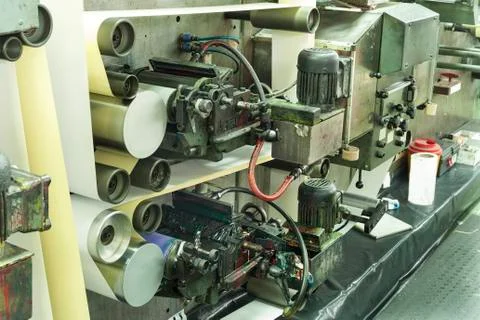 Printing labels on offset machine Stock Photos