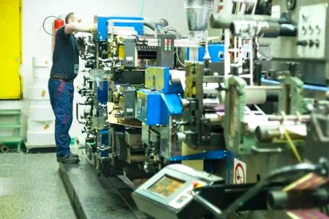 Printing labels on offset machine Stock Photos