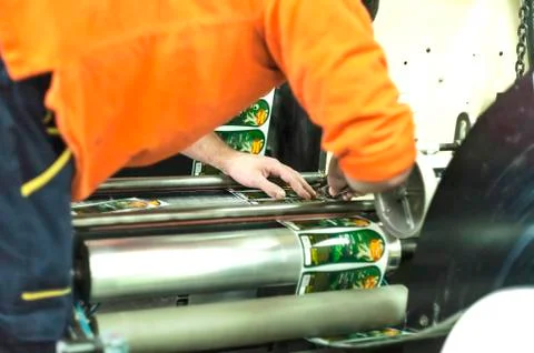 Printing labels on offset machine Stock Photos