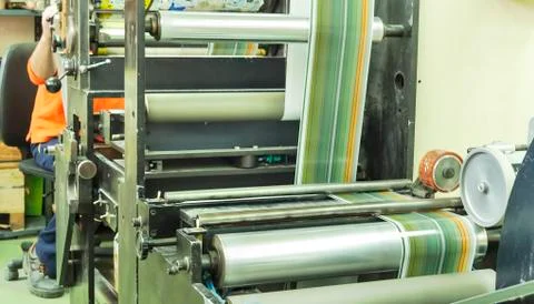 Printing labels on offset machine Stock Photos