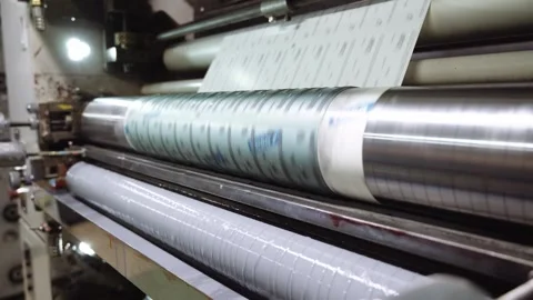 Printing machine applies pattern on paper sheet in workshop Video stock 243012021