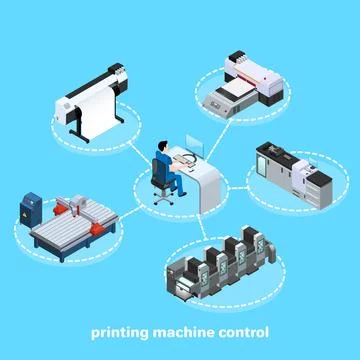 Printing machine control, Professional equipment for various types of printin Stock Illustration
