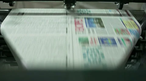 Printing machine, hit set speed roto offset print press, newspaper and magazine Stock Footage 39148980