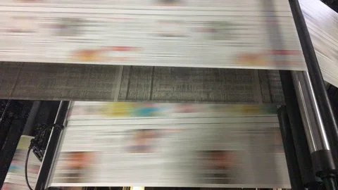 Printing machine, hit set speed roto offset print press, newspaper and Stock Footage 128851535