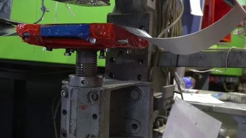 Printing machine makes a logo on a plastic box Stock Footage 76900734