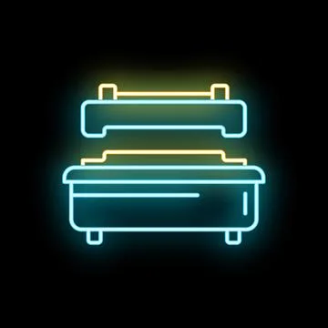Printing machine neon line art icon illustrating digital technology Illustration
