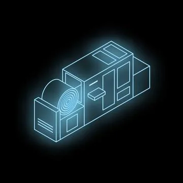 Printing machine processing roll of paper in dark room Stock Illustration