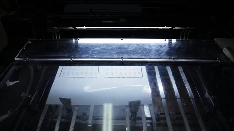 Printing machine working in evening. Choice of job. Equipment for printing Stock Footage 98561134