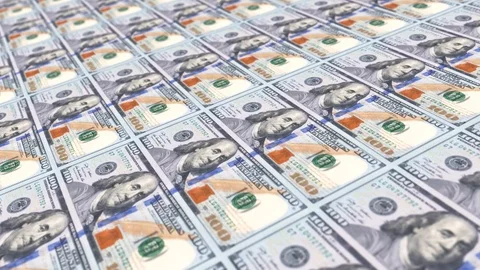 Printing Money New One Hundred Dollar Bill Loop High Resolution. Stock Footage