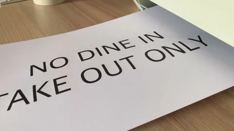 Printing “NO DINE IN TAKE OUT ONLY” text written message on paper sheet Stock Footage 180054950