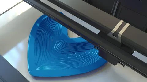 Printing plastic blue heart shape with a 3D printer, 3D rendering Stock Illustration
