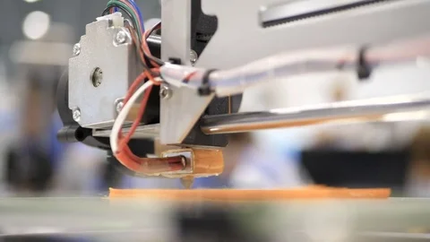 Printing with Plastic Wire Filament on 3D Printer. Close up of prototype of Stock Footage 81227735