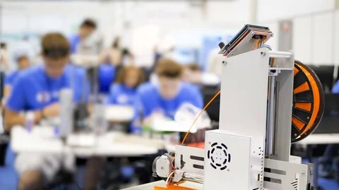 Printing with Plastic Wire Filament on 3D Printer. Additive Manufacturing is Stock-Footage 81513672