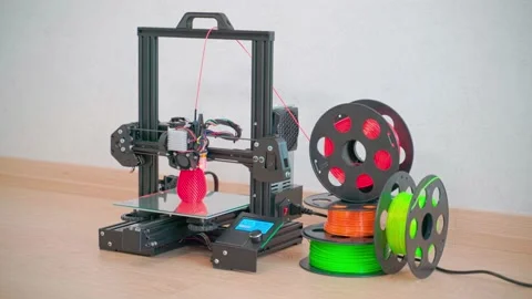 Printing with Plastic Wire Filament on 3D Printer Stock Footage 239262743
