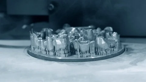 Printing platform with object printed on 3d printer for metal Stock Footage 124767304