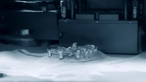 Printing platform with object printed on 3d printer for metal Stock Footage 124767380