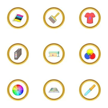 Printing polygraphy icons set, cartoon style Stockillustratie