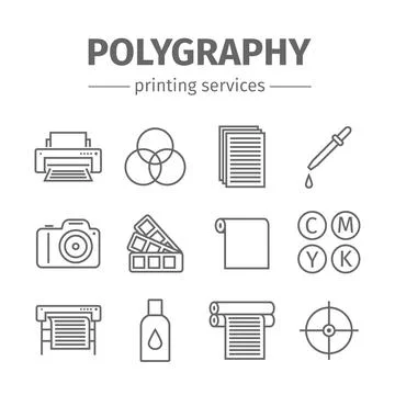 Printing polygraphy line icons set. Illustrazione stock