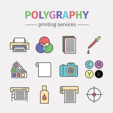 Printing polygraphy line icons set. Printing elements. Vector infographic. 스톡 일러스트