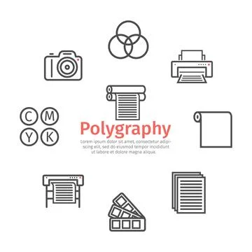 Printing polygraphy line icons. Vector signs for web graphics. Stock Illustration