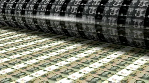 Printing Press Chinese Yuan. CU angle Stock Footage