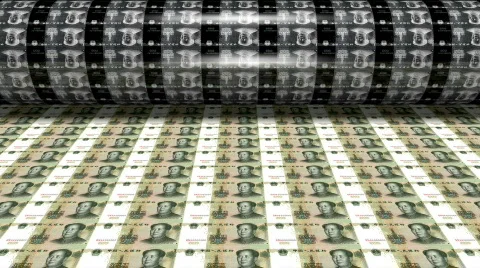 Printing Press Chinese Yuan. CU Stock Footage