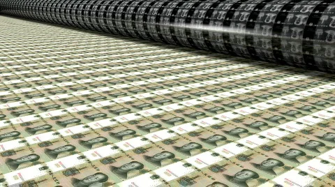 Printing Press Chinese Yuan. Wide Angle Stock Footage