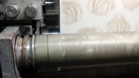 Printing process in a factory producing patterned paper rolls in real time Stock-Footage 332015468