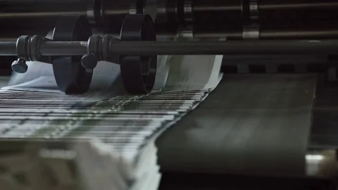 Printing Process - polygraph industry - brochures moving on the conveyor belt Stock Footage 74490323