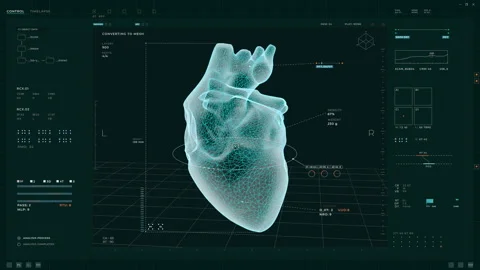 Printing a realistic 3D copy of the human heart at the modern medical laboratory Stock Footage 234031625